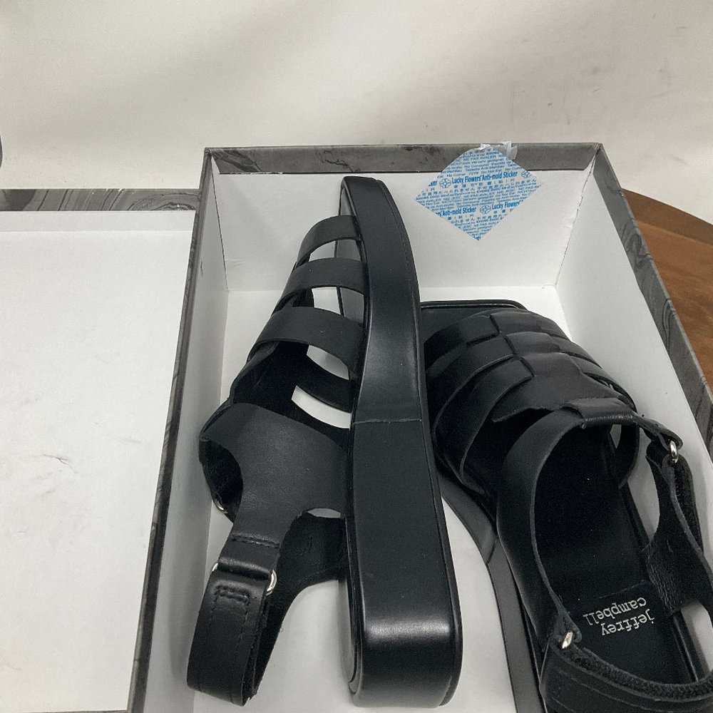 Jeffrey Campbell Womens Black Leather Adjustable Platform Strappy Sandals Sz 7.5